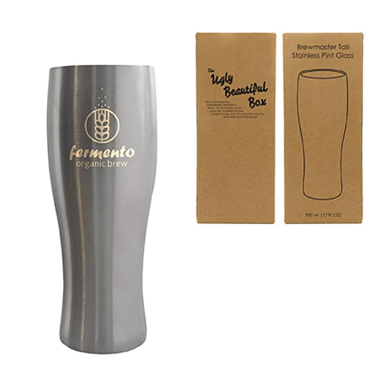 BREWMASTER TALL STAINLESS 500 ML. (17 FL. OZ.) PINT GLASS